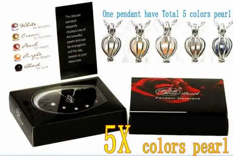 

One Wish Pearl Gift Box Hear Pendant Necklace for Women with 5 Pieces Different Colors Drop Natural Pearl who3624
