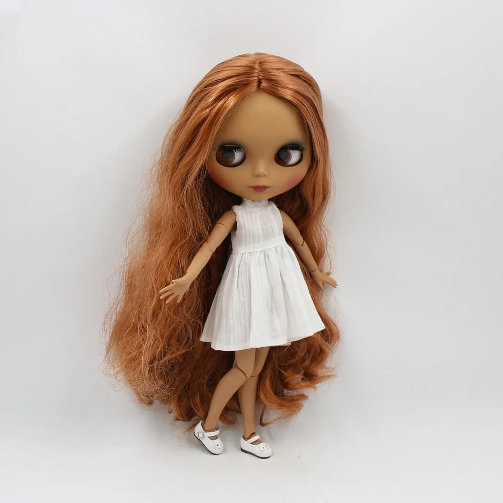 ICY DBS Blyth 1/6 bjd dolls with black skin nude joint body and matte face long brown curly hair BL0356