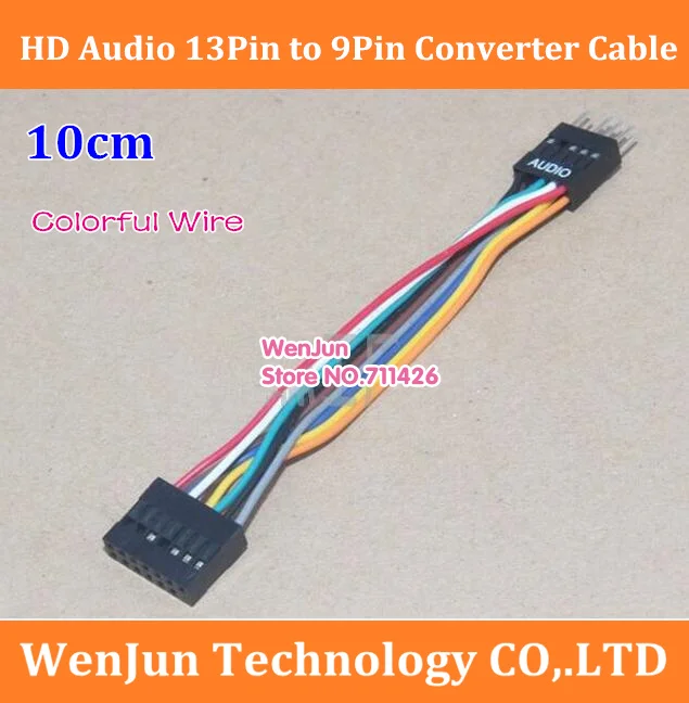 

100pcs HD Audio 13 Pin Female to 9 Pin Male Converter Cable 24AWG Wire For Lenovo Motherboard connection HOST Front Panel Audio