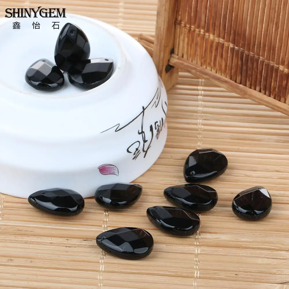 

ShinyGem 12*17mm Faceted Water Drop Black Obsidian Loose Beads Drilled Natural Stone Beads For Handmade Jewelry Making 20pcs/Lot