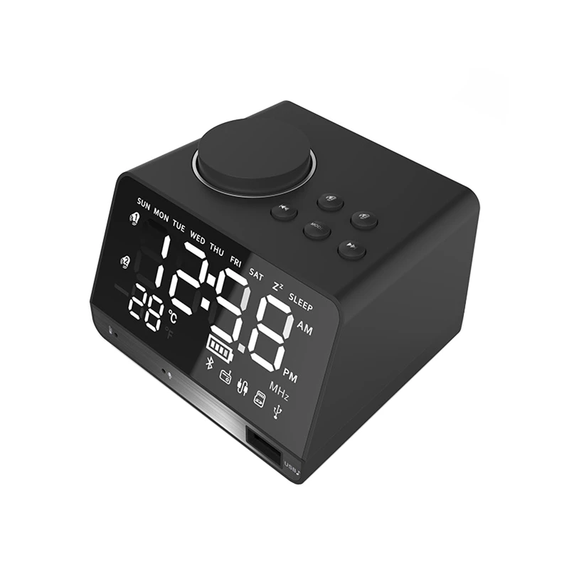 EXRIZU-알람 시계 및 블루투스 스피커 TF 카드 U-디스크 AUX 디지털 미러 디스플레이, FM 라디오베이스 서브 우퍼 사운드 무선 스피커