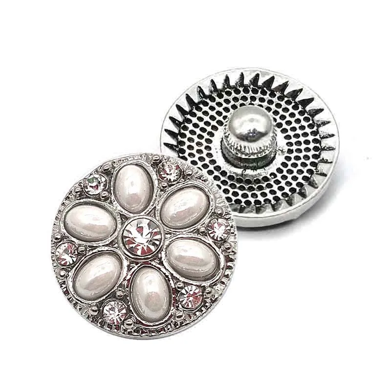 High quality 058 flower 18mm rhinestone metal button for snap button Bracelet Necklace Jewelry For Women Silver jewelry