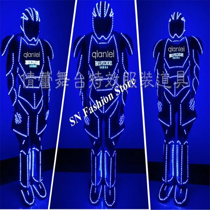 QZ14 Ballroom dance led costumes luminous light wearable armor singer dj robot suit mens bar club stage clothes show helmet led