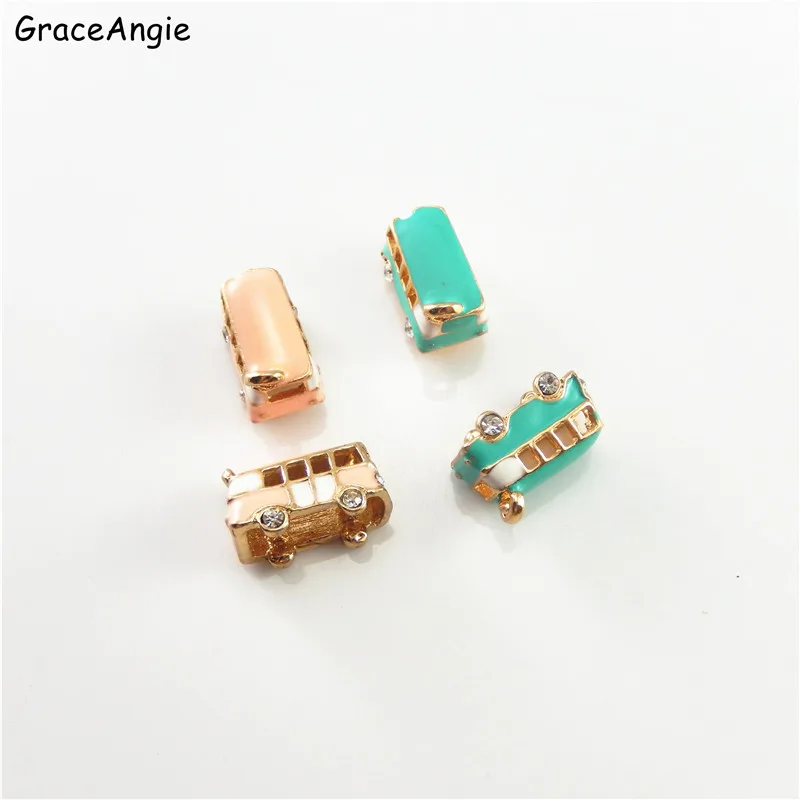 GraceAngie 2PCS School Bus Style Enamel Charm Bracelet Necklace Pendant Women Girl DIY Crafts Handmade Jewelry Findings