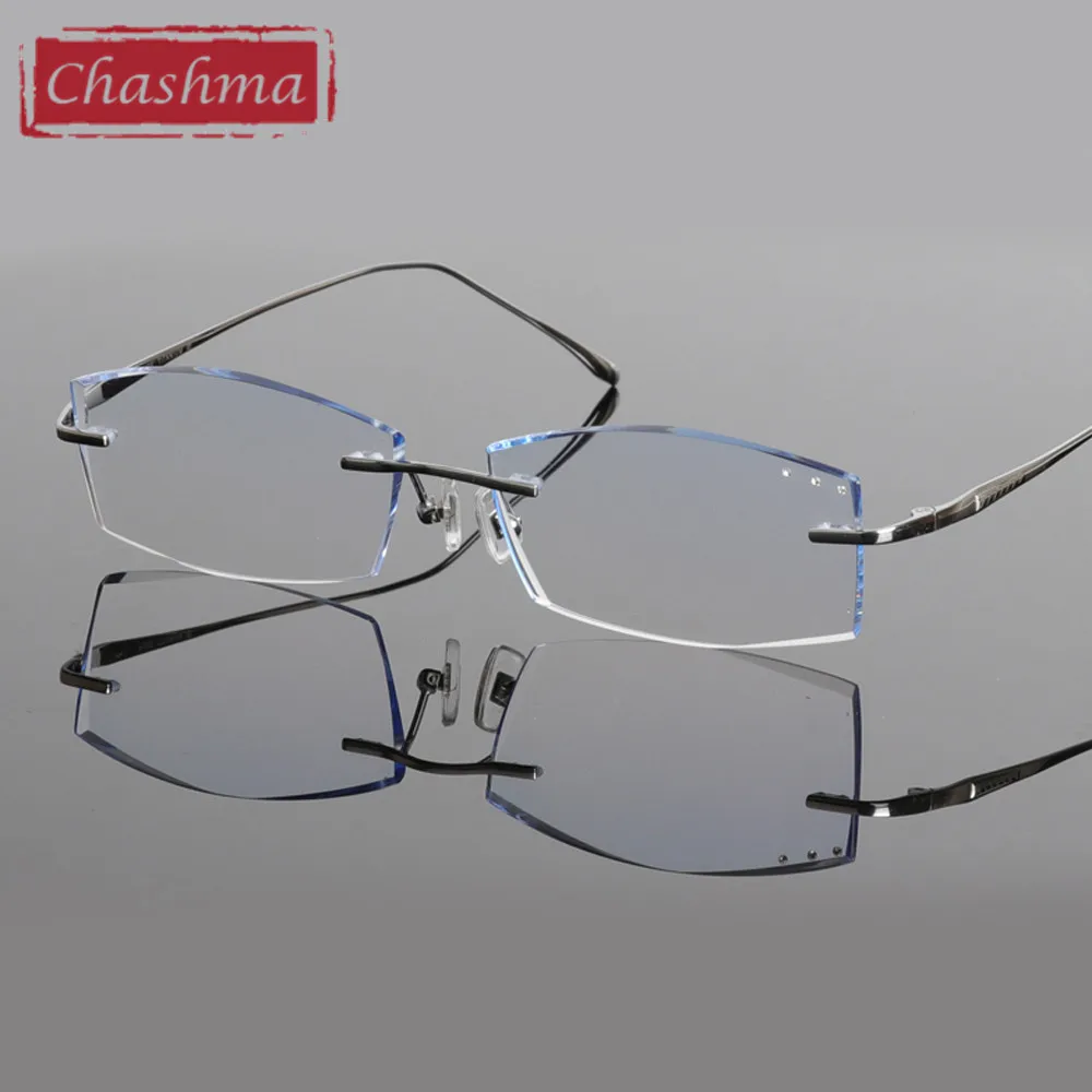 Chashma Brand Titanium Fashion Male Eye Glasses Diamond Trimmed Rimless Glasses Frames Man Eyeglass Frame Tint Lenses