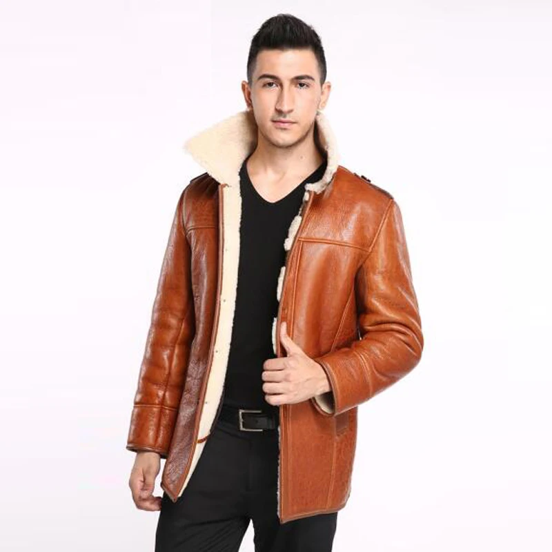 

Men's Shearling Coat B3 Men Casual Lapel Parka Pilot Outerwear Motorcycle Fur Jacket TJ25