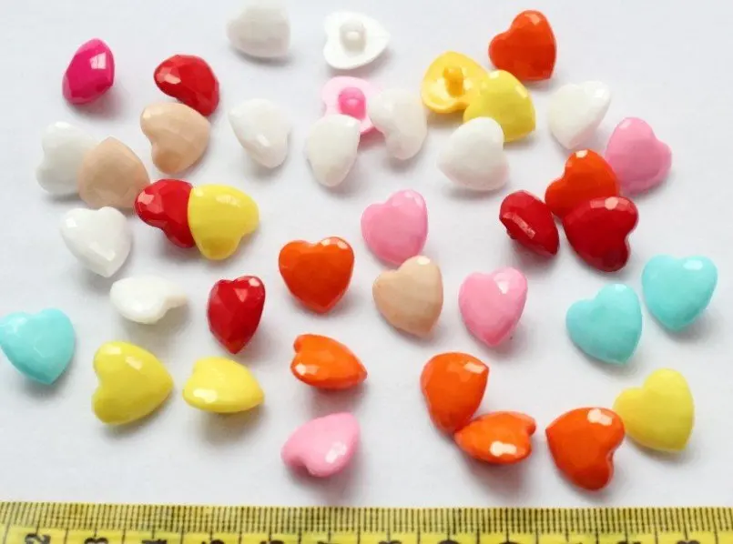 1200pcs Rainbow Plastic Heart Shank Buttons Mixed Colors 15mm -LK0046