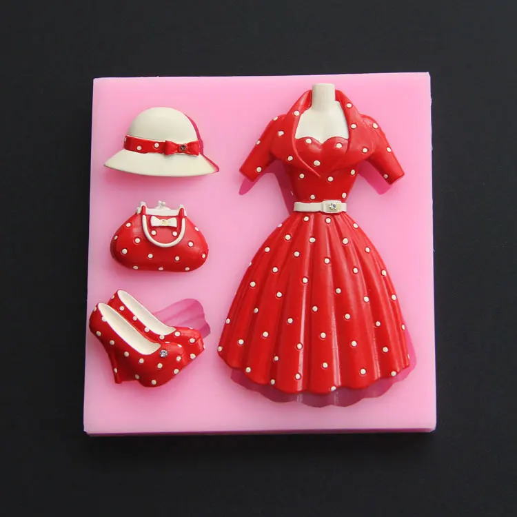 10 pcs / lot Woman Hat Handbag Dresses High heel shoes Shape Fondant Cake Decoration Mold Chocolate Princess Silicone Mould Tool