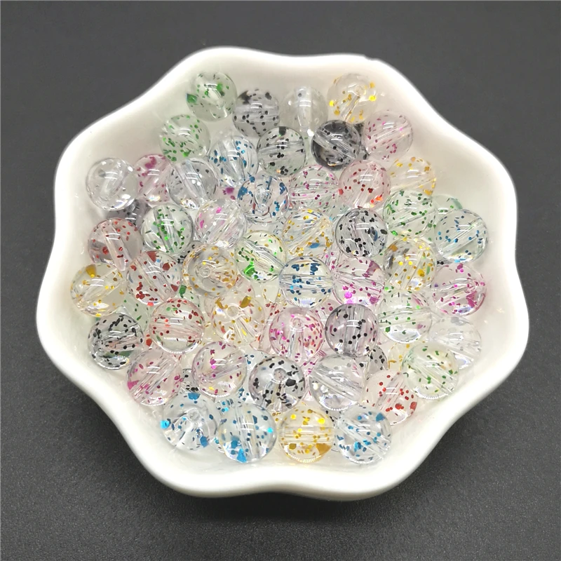 8mm Transparent Acrylic Glitter Beads For Jewelry Making Accessories Necklace Handmade Loose Round  Wholesale,50pcs/lot