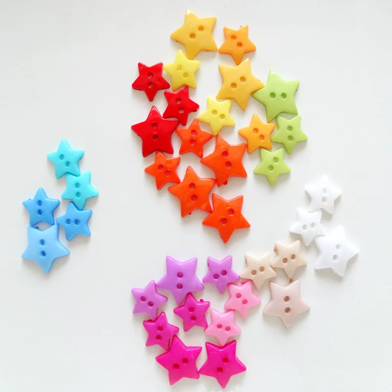 100Pcs Candy Color Star Buttons 2 Holes Children\'s Sweater Sewing Decorative Buttons Scrapbooking DIY Apparel Accessories