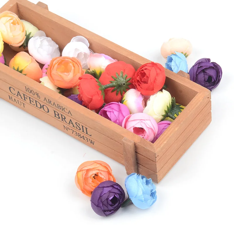 50pcs 2.5cm Artificial Small Silk Tea Buds Flower Heads For Home Wedding Decoration DIY Handmade Simulation Fake Flowers