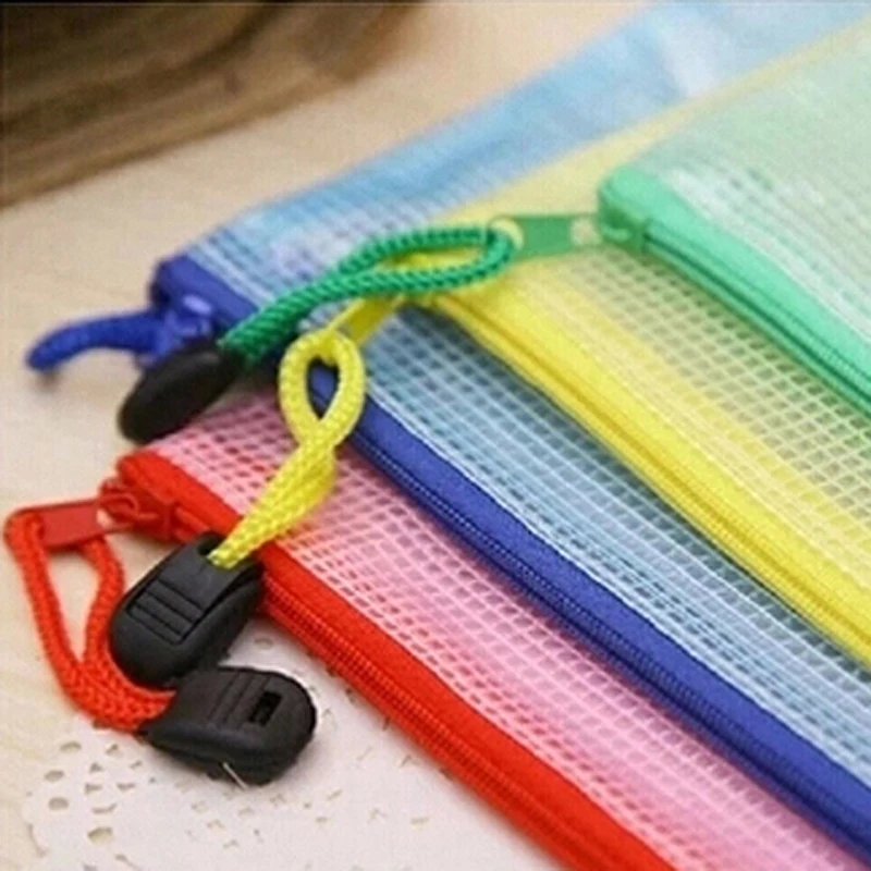 10 pcs/lot Gridding Waterproof Zip Bag Document Pen Filing Pocket Folder Office School Supplies pencil pen case bag pouch holder