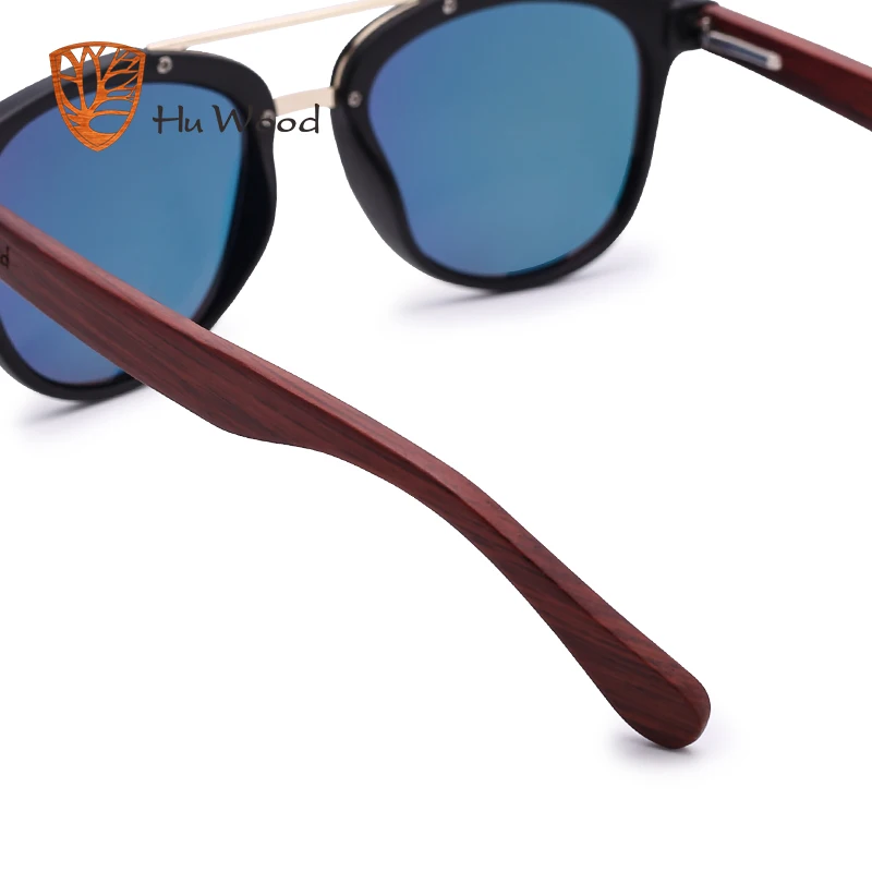 Hu wood-óculos de sol espelhado e prateado, lentes de bambu, masculino, armação de plástico polarizada, sombra, azul, gr8018