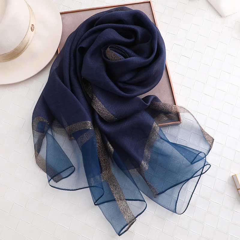 Designer 2024 Solid Silk Scarf Women Scarves Shawls And Wraps Pashmina Muslim Chiffon Hijab Foulard Femme Beach Stoles Bandana