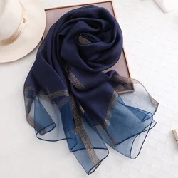 Designer 2024 Massief Zijden Sjaal Vrouwen Sjaals Sjaals En Wraps Pashmina Moslim Chiffon Hijab Foulard Femme Strand Stola Bandana