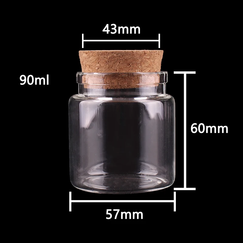 

12pcs 57*60*43mm 90ml Transparent Glass Bottles with Cork Stopper Empty Spice Storage Bottles Jars Gift Crafts Vials