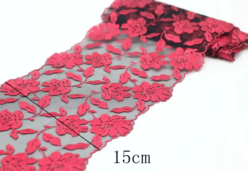 2Yards Red Embroidered Flower Lace Trim High Quality Lace Fabric DIY Craft&Sewing Dress Clothing Accessories