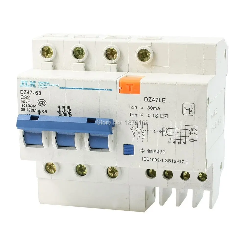 DZ-47LE-3P 10A 16A 20A 25A 32A 40A 50A 60A 63A 4500A breaking capacity DZ47-63 DZ47LE 3P residual current circuit breaker