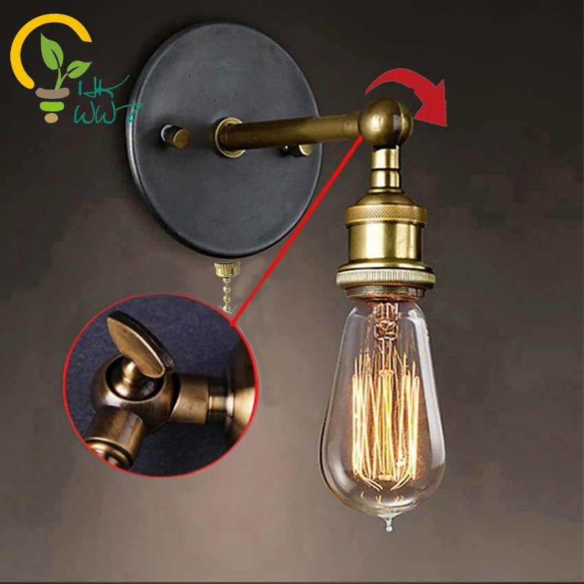 

E27/E26 Pull Switch Vintage Industrial Wall Sconce Light Wandlamp Retro Wall Lamp Indoor Bedroom Bathroom Balcony Bar Aisle Lamp