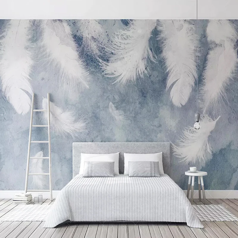 Custom Mural Wallpaper Modern White Feather 3D Wall Painting Living Room Bedroom Sofa TV Backdrop Art Home Decor Papel Tapiz