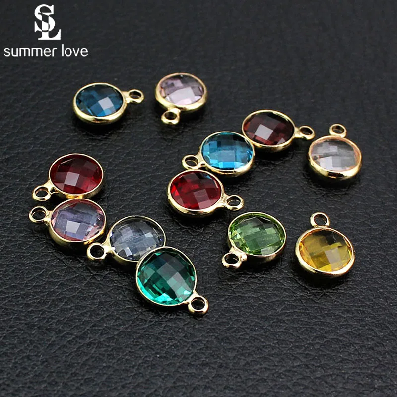 Cheap Wholesale Price 10pcs/lot Colorful Crystal 8MM Golen-color Birthstone Charms Mini Round Charm Diy Accessories 8MM