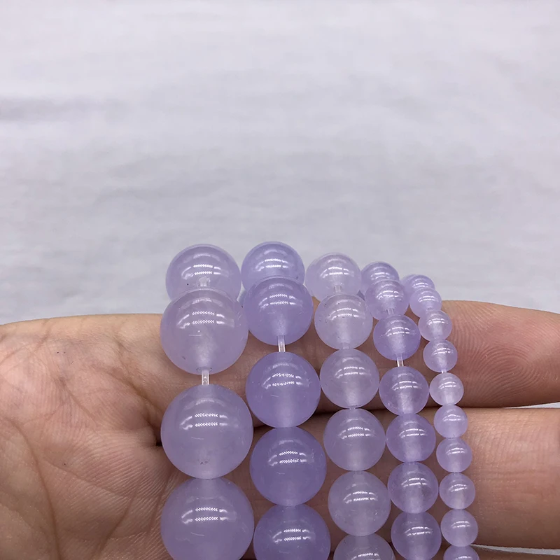 Natural Stone Lavender Violet Chalcedony Jades Round Loose Beads 4 6 8 10 12MM Fit DIY Bracelet&Necklace Jewelry Making Part