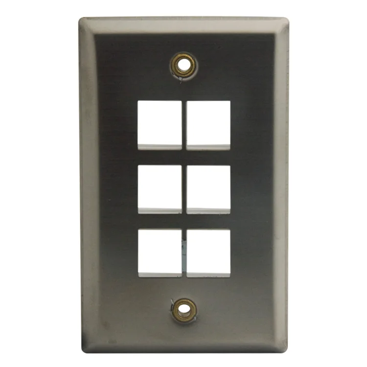 Stainless Steel wall plate with 6 ports keystone ports