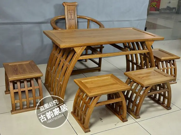 The high-end solid wood furniture elm saddle square table table tea tables and chairs combined shipping special offer