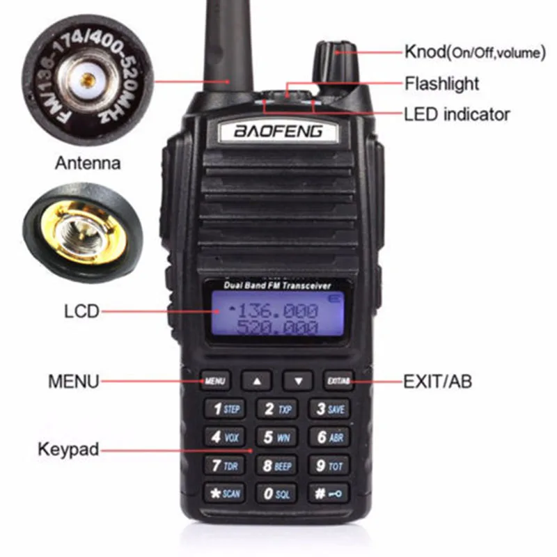 Baofeng Long Range Walkie Talkie, Dual Band VHF 136-174MHz, UHF 400-520MHz, CTDCS Dual Display, rádio em dois sentidos, UV-82, 8W, 5W