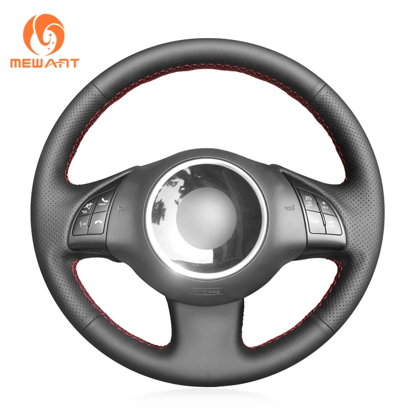 

MEWANT Black Artificial Leather Hand-Stitched Durable Stitching Car Steering Wheel Cover for Fiat 500 2008 2009 2010 2011 2012