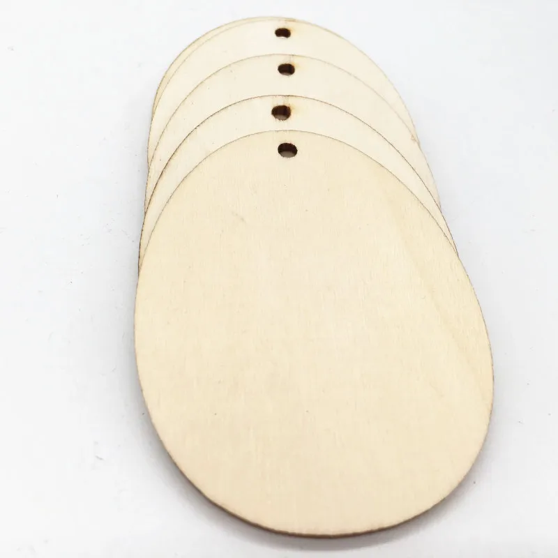 10pcs Easter Egg Unfinished Wood Ornaments Wood Slices DIY Crafts Unfinished Wooden Easter Ornaments with Hemp Rope