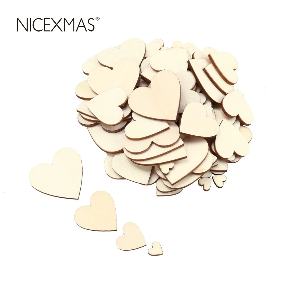 NICEXMAS DIY Wooden Love Heart Shape Crafts Kids Birthday Party Supplies DIY Scrapbook Craft Wedding Decoration Valentine'S Day