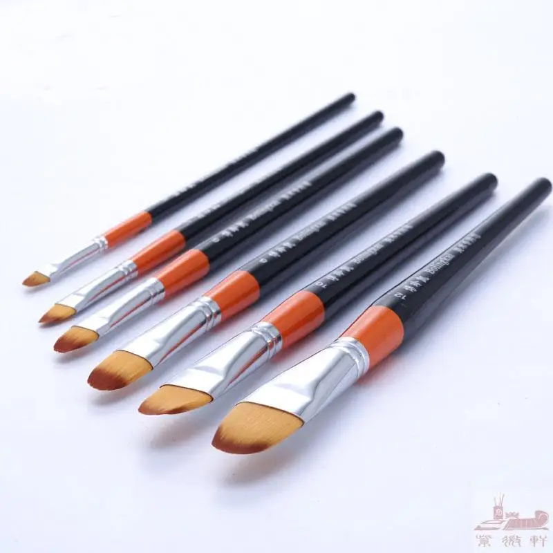 6pcs/Set Flat head painting pen Nylon Hair Wooden red rod paintbrush watercolor brush industry acrylic paints brush art supplies