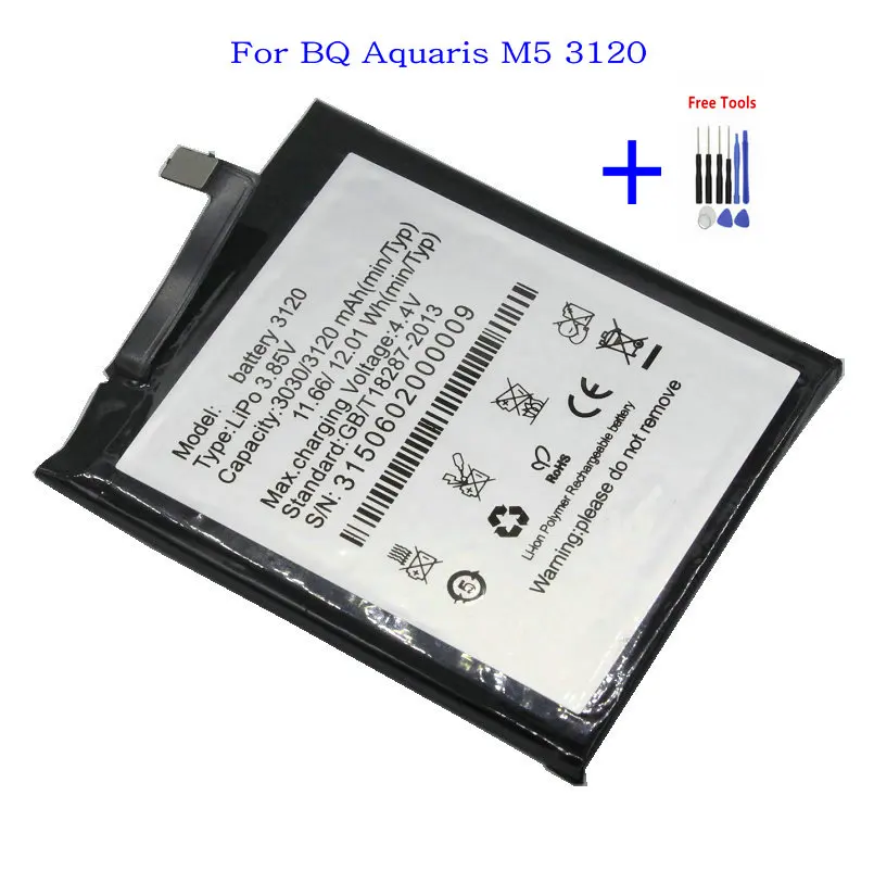 1x High Capacity 3120mAh Replacement Phone Battery BQ 3120 bq3120 For BQ Aquaris M5 Recahargerable Batteries + Repair Tools kit