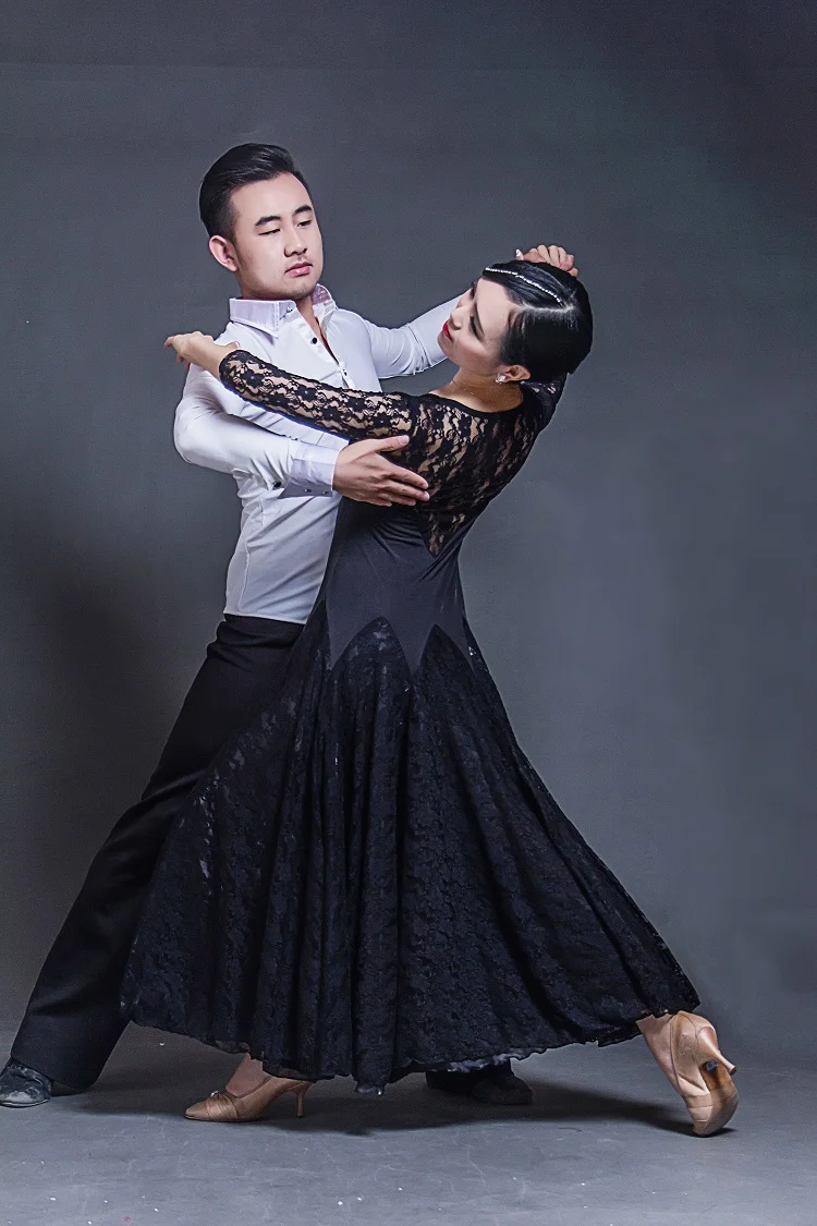 Robe de danse moderne en dentelle à grandes ailes, perspective noire, costume de valse, tango, flamenco, pratique de la danse, manches longues, épissage, nouveau