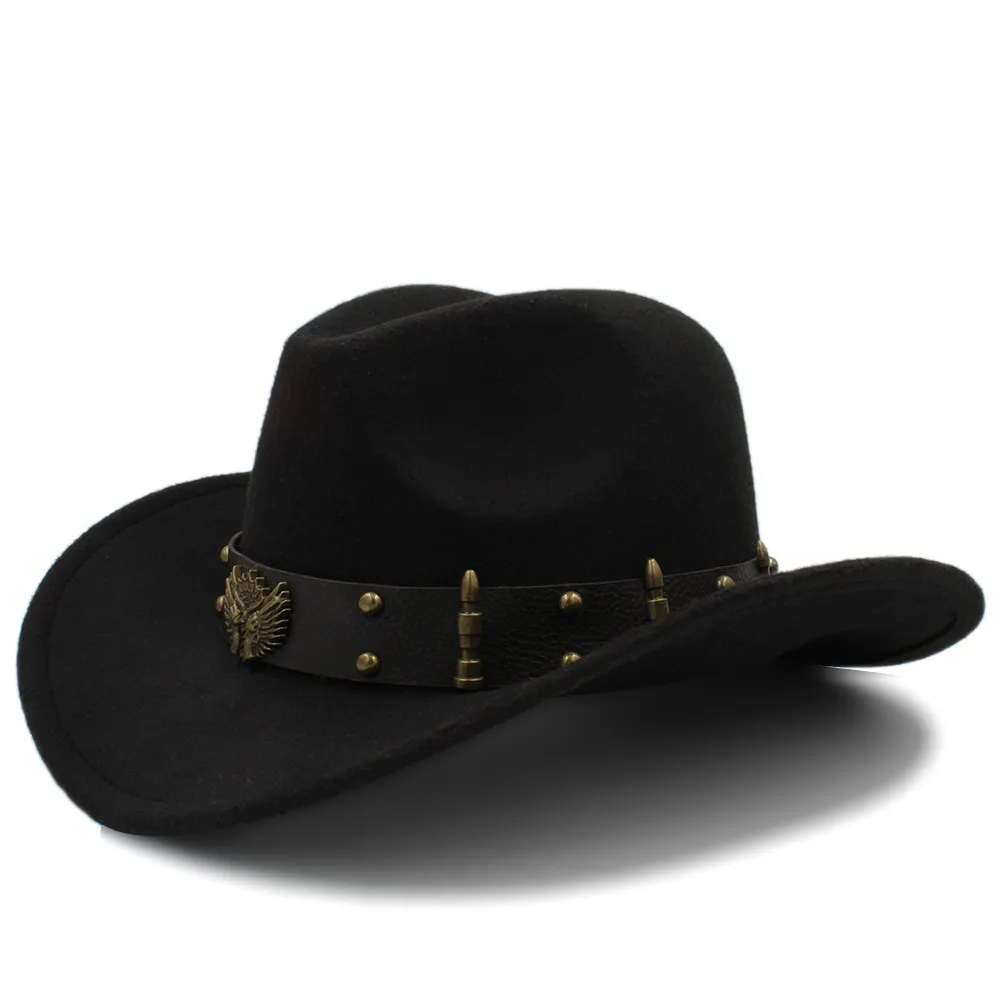 Wome Men Black Wool Chapeu Western Cowboy Hat Gentleman Jazz Sombrero Hombre Cap Elegant Lady Cowgirl Hats 2 Big Size