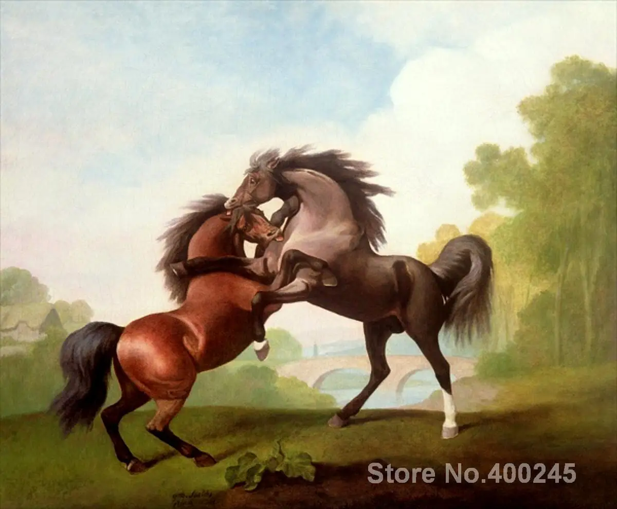 

Landscapes Painting by George Stubbs Fighting Stallions Animal arts for bedroom decor oil on Canvas Handmade High quality