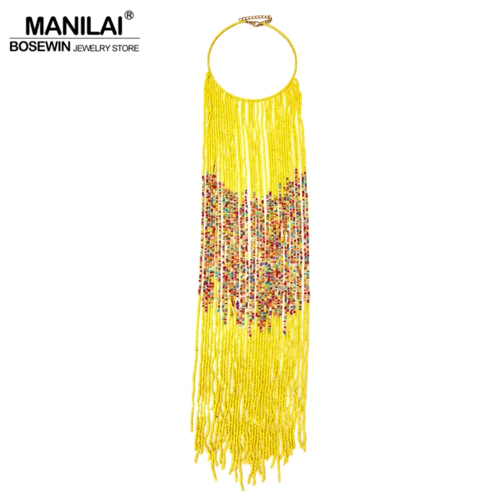 MANILAI Bohemian Resin Beaded Long Necklaces Pendants Women Handmade Beads Collar Bib Choker Statement Necklace Ethnic Jewelry