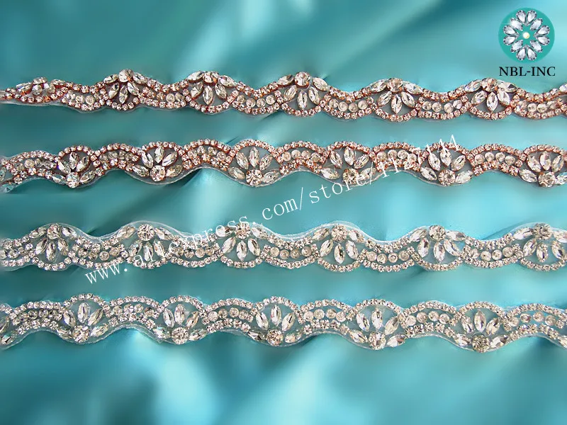 (10 YARDS) Wholesale hand sewing bridal beaded silver rhinestone applique trim iron on for wedding dress WDD0707