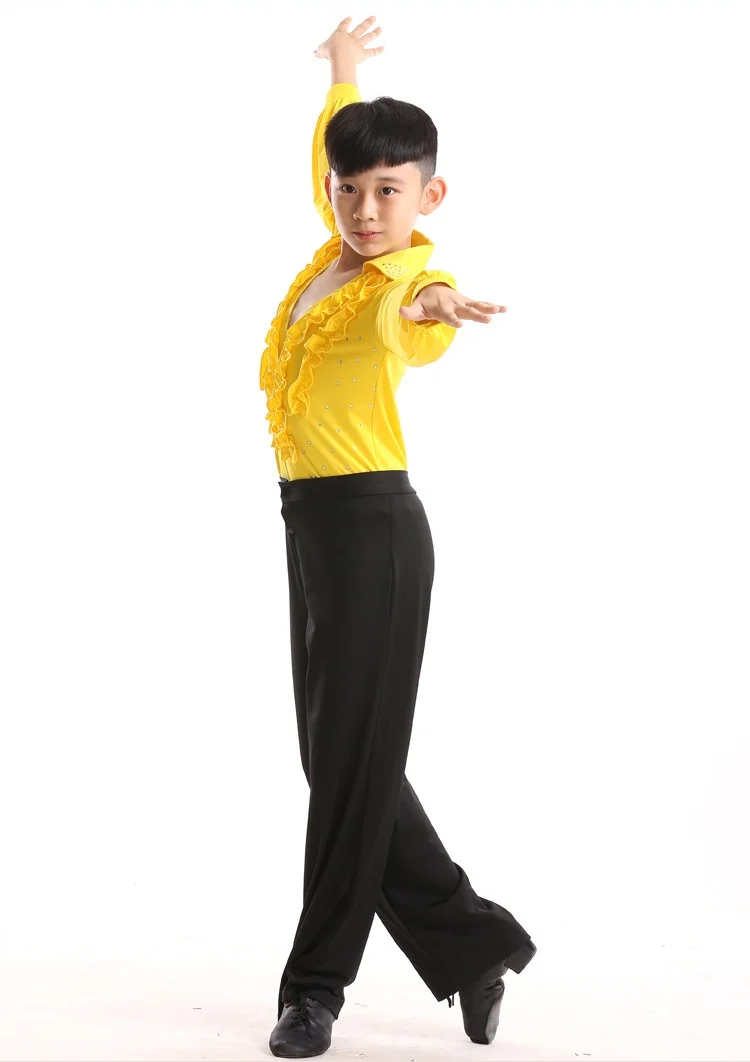 Vận Chuyển miễn Phí Hot Bán Boy Latin Dancewear Ruffly Màu Xanh Trắng Đen Sân Khấu Khiêu Vũ Hiện Đại Chàng Trai Trang Phục Khiêu Vũ Latin Quần Áo