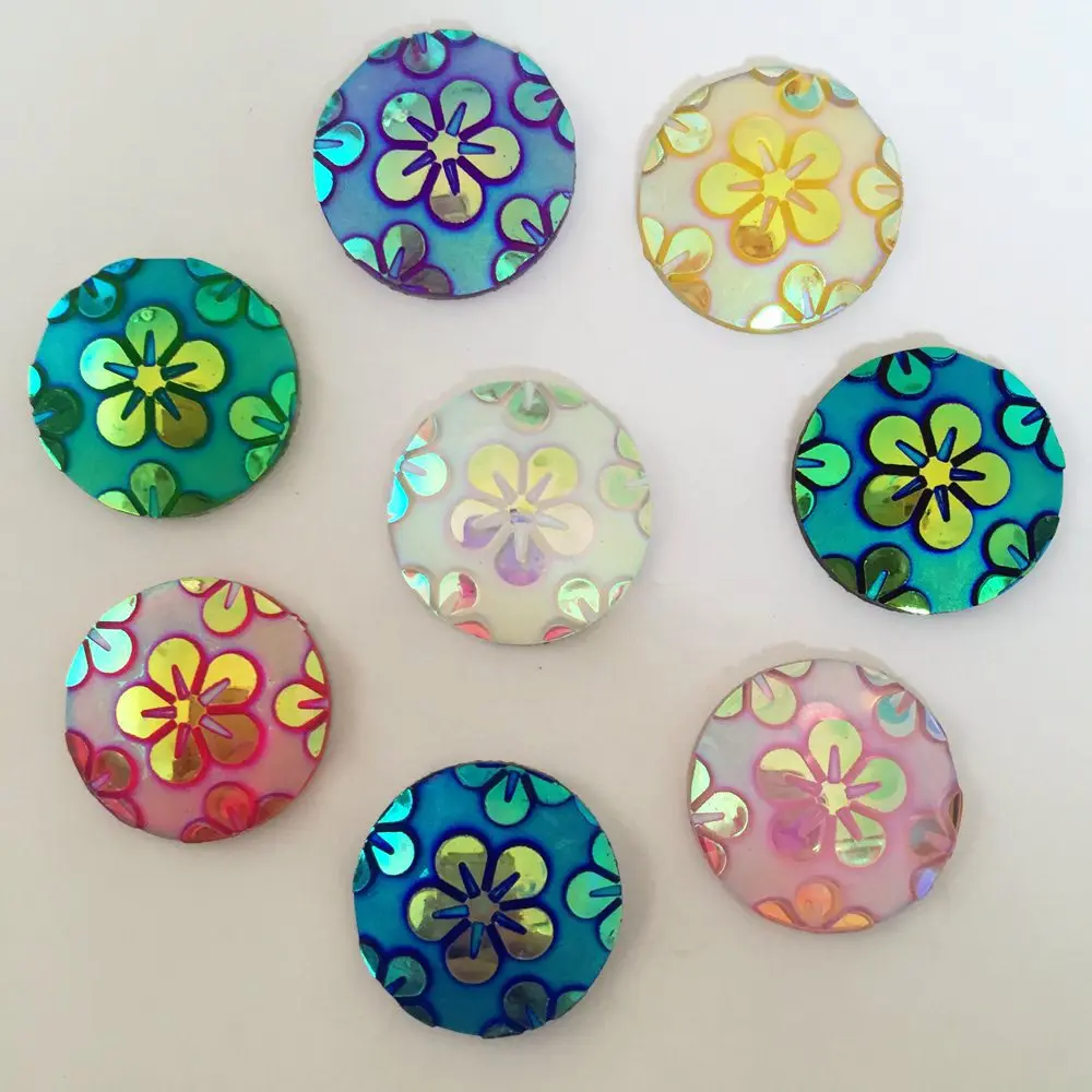 DIY 10pcs 20mm AB Round Resin flower Flatback Wedding Buttons diy craft K05