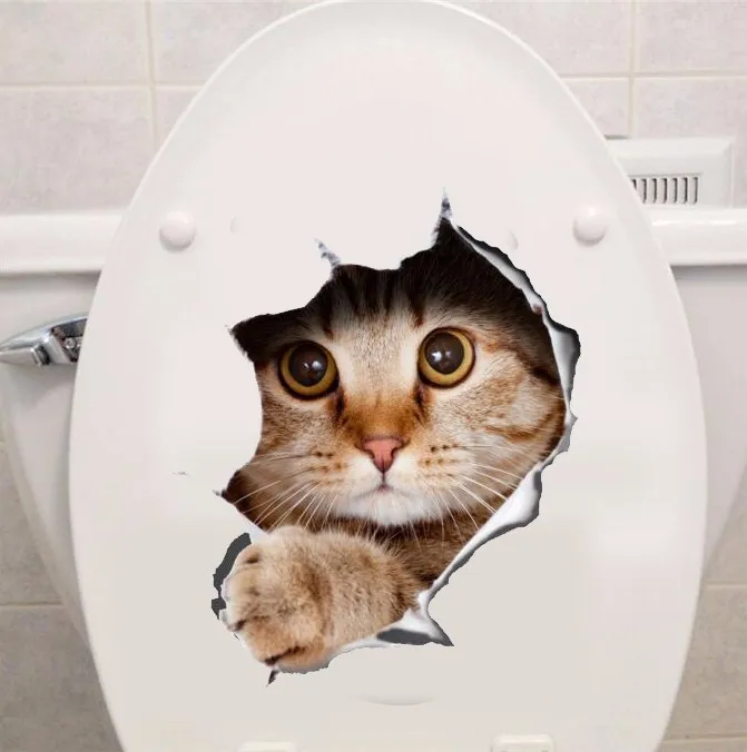 Leuke katten muursticker Hole View Levendige honden badkamer 3D toiletstickers voor huisdecoratie dieren stickers zelfklevende poster