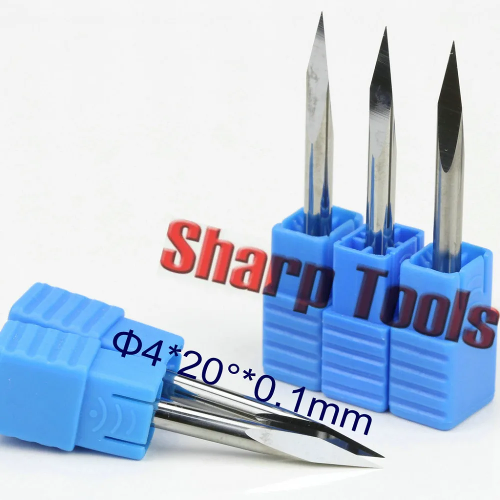 20 moinhos de extremidade contínuos do carboneto para o metal de madeira da pedra do acryl, cortador das moinhos do carboneto 20 ângulo 4*0.1mm 3-edge v bit carve ferramentas de gravura do pwb