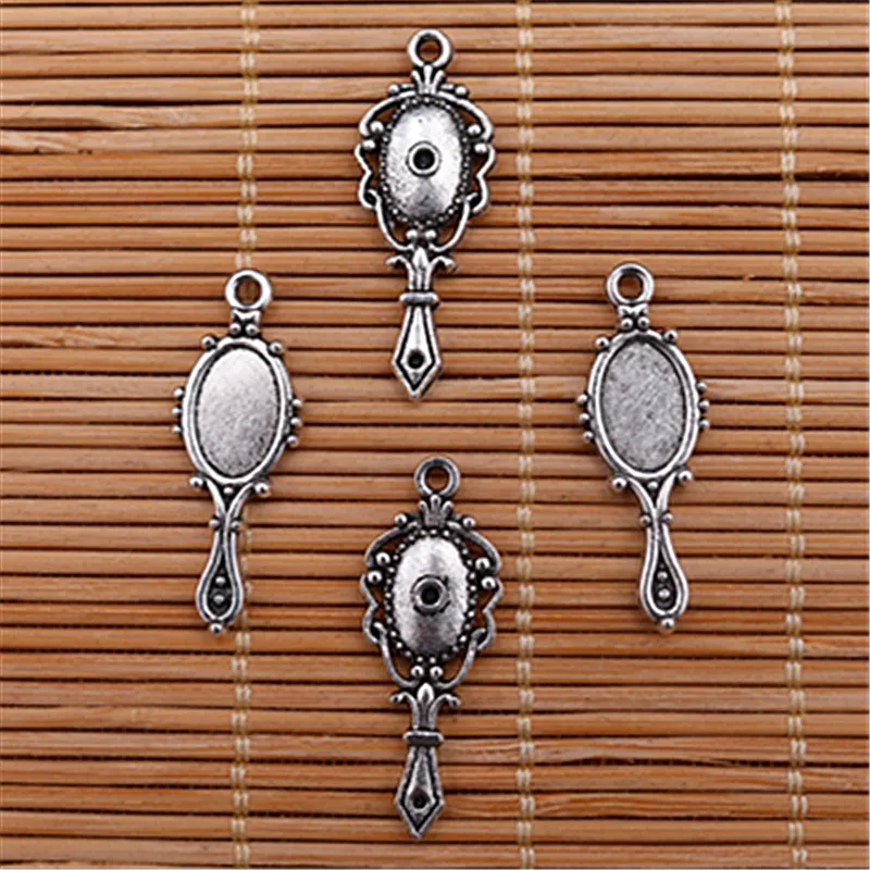 10pcs Silver Color Metal Retro Yin Yang Makeup Mirror Charm Alloy Pendants Bracelet Key Chain DIY Metal Jewelry Handmade A1553