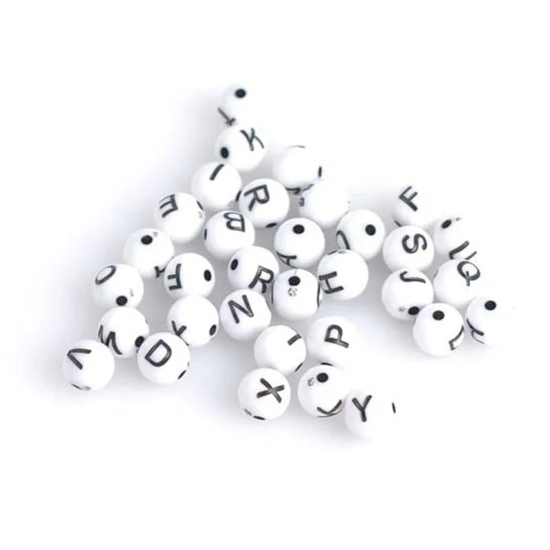 Wholesale Letter Alphabet circle Acrylic Charm DIY Round Spacer Beads White color  8x8mm 200Pcs YKL0147