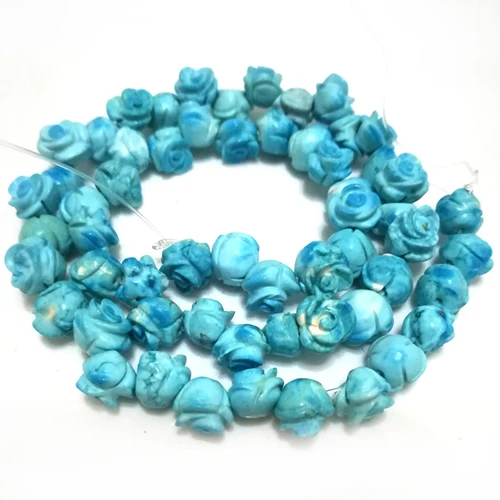 16 inches 8x10mm Flower Carved Natural Turquoise Beads Loose Strand