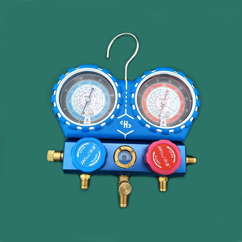 สารทำความเย็นเครื่องวัด Manifold Air Condition เครื่องทำความเย็นชุดเครื่องปรับอากาศเครื่องมือท่อและตะขอสำหรับ R12 R22 R410A R134A