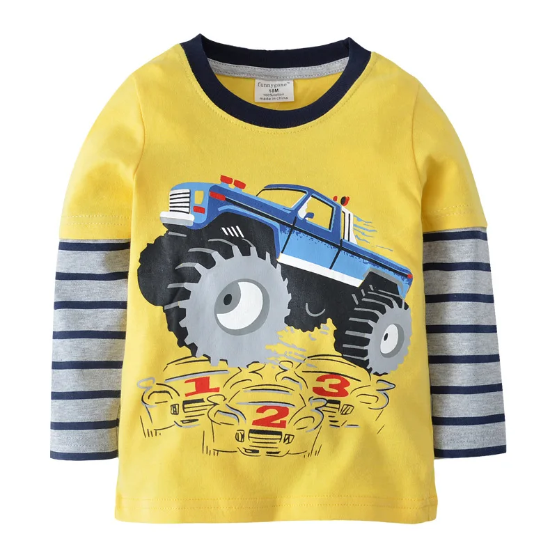 Boys girls Designer brand T shirt spring Autumn fashion Long sleeve shirt Cotton sports car Dinosaur top tees baby kids clothing