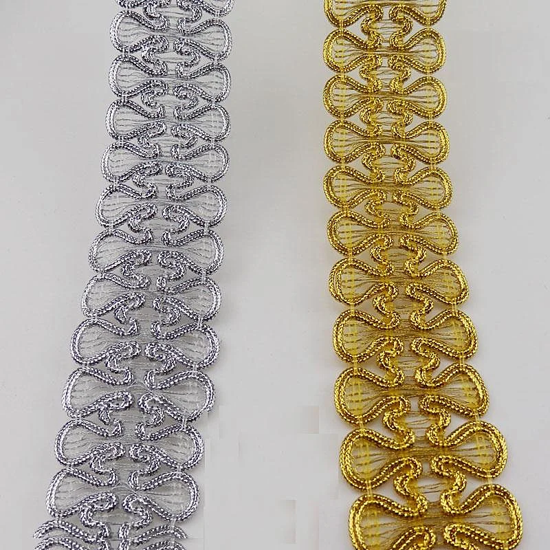 

YACKALASI 100 Yds Braid Lace Applique Vintag Shiny Gold Sequined 3D Crochet Ribbon Lace Gold Silver Trims Gold Sewing Band 3.4cm