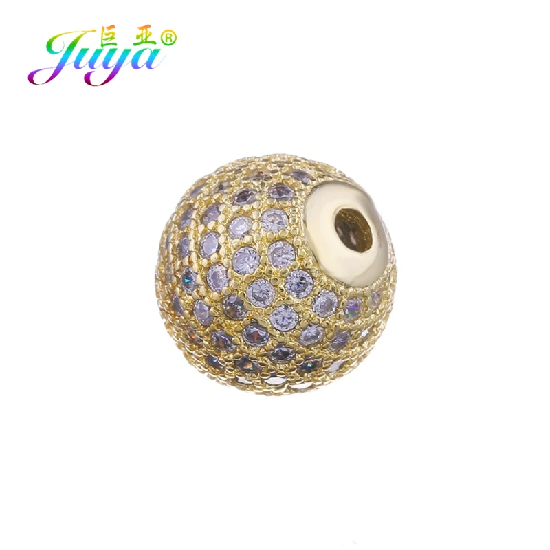 Juya DIY Cubic Zirconia 6 Size Metal Ball Charm Beads Accessories For Needlework Natural Stones Pearls Trendy Jewelry Making